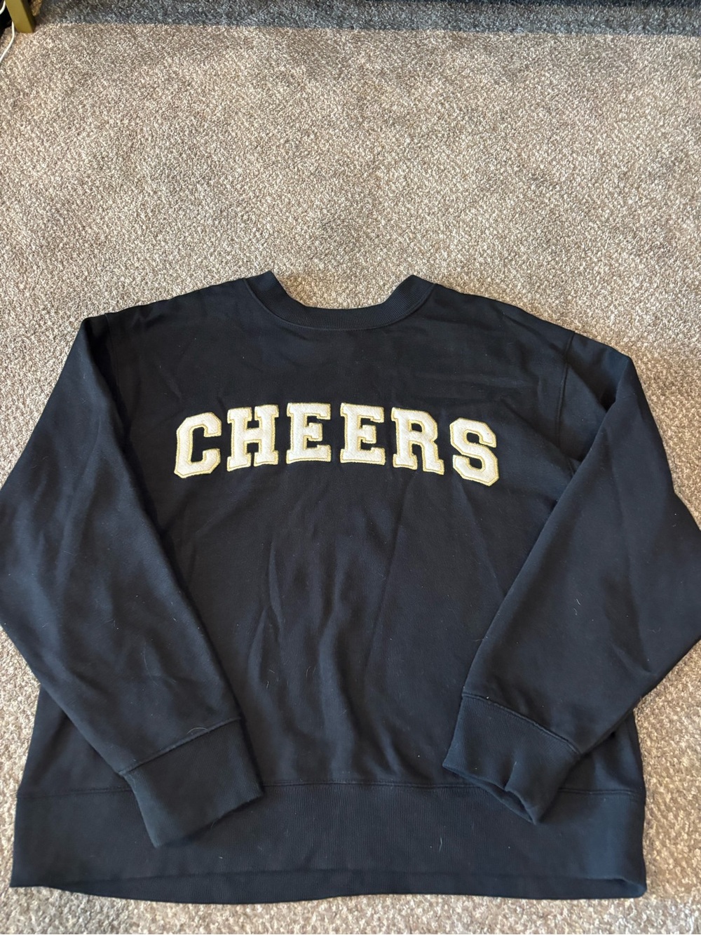 Universal Thread Black Crewneck Sweater with Gold 'CHEERS' Lettering